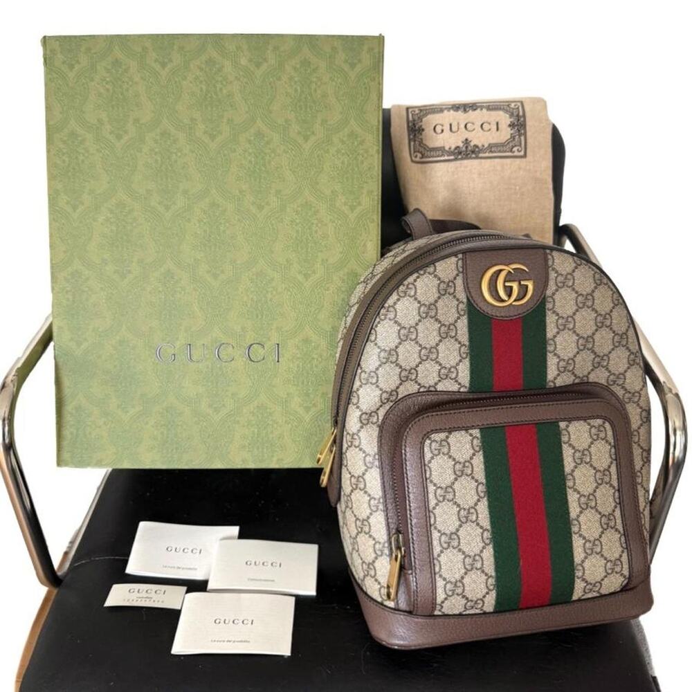 GUCCI OPHIDIA LEATHER MONOGRAM BACKPACK